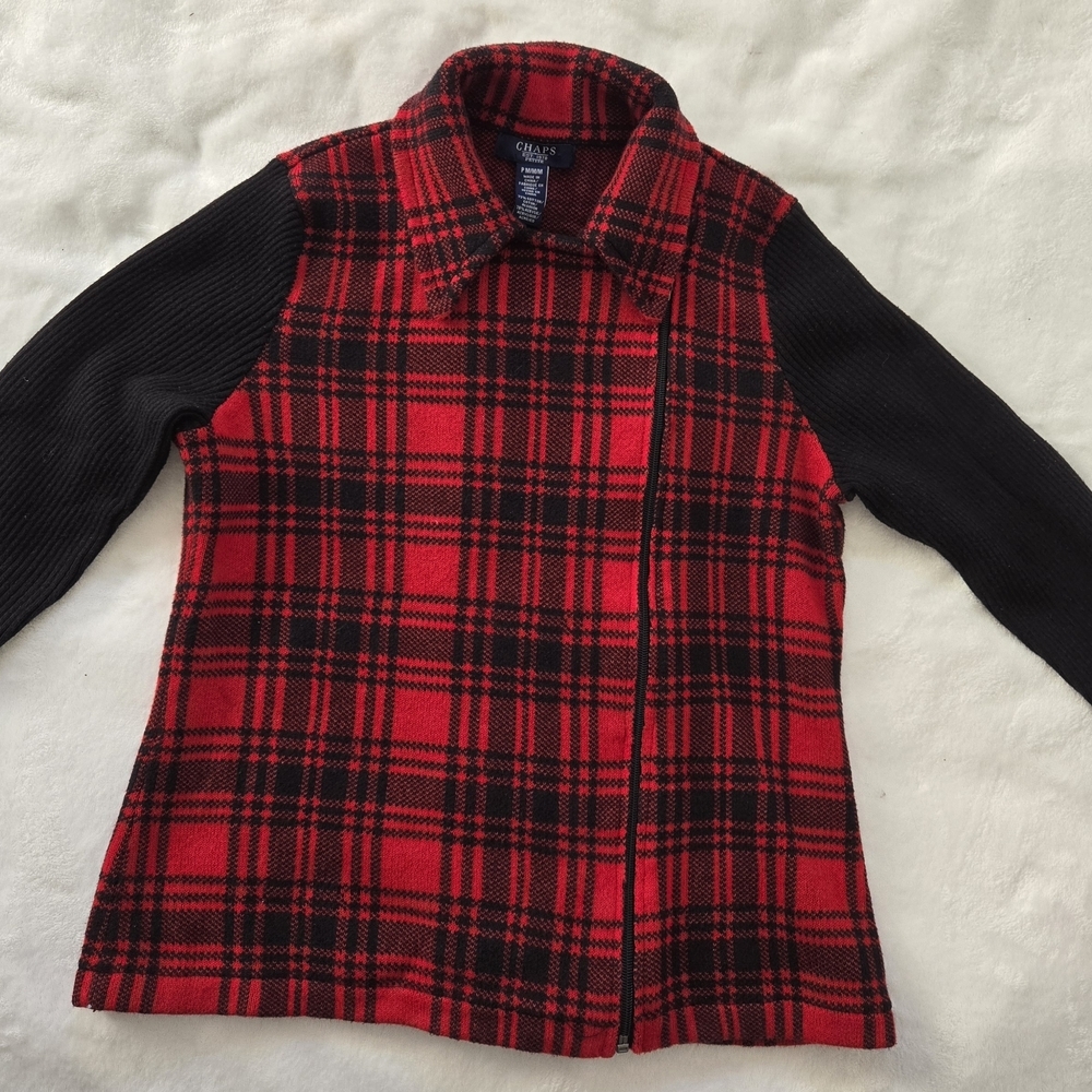 Chaps Women's Black and Red Plaid Pea Coat